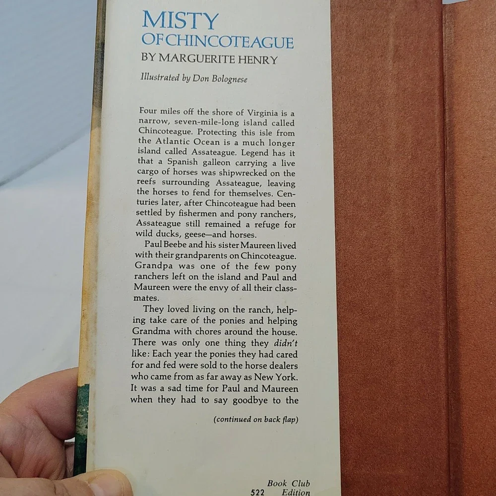 Vintage Misty of Chincoteague Hardback Book  Marguerite Henry Book Club‎ Edition